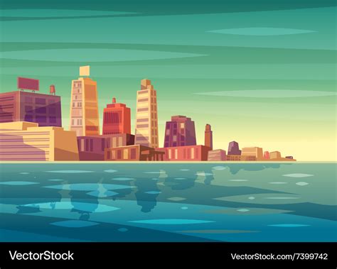 Beautiful sunrise over cartoon city with Vector Image