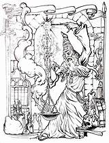 Coloring Pages Wizard Magic Kids Wizards Medieval Witch Color Fantasy  sketch template