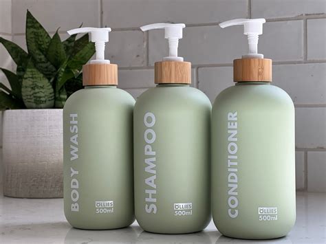 Shampoo Conditioner Body Wash Diepenser for Bathroom-set of 3 With Permanent Stylish Label-17oz ...