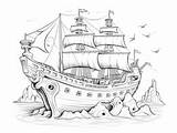 Mysterious Shipwreck Coloring  Page sketch template