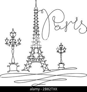 continuous line drawing of the Eiffel Tower in Paris attractions illustration Stock Vector Image ...