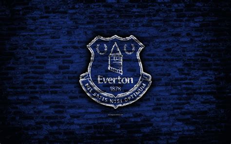 Download wallpapers Everton FC, logo, blue brick wall, Premier League ...