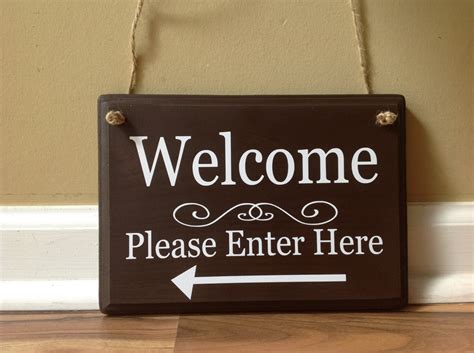 Welcome Sign Please Enter Here arrow front door wooden sign | Etsy