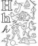 ABC Alphabet Words Coloring Activity Sheet  Letter H Hammer sketch template