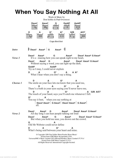 When You Say Nothing At All sheet music for guitar (chords) (PDF)