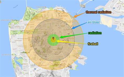 Nuclear Bomb Blast Radius Map