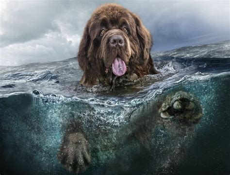 Newfoundland Dog Swimming in the Sea | Papier peint des animaux, Papier peint de chien, Animaux ...