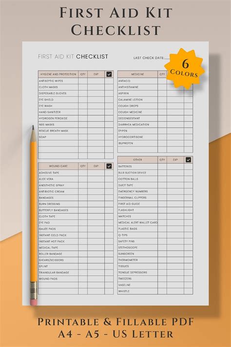 First Aid Kit Checklist Printable PDF Template, Emergency Checklist ...