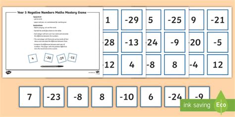 Year 5 Negative Numbers Place Value Maths Mastery Game