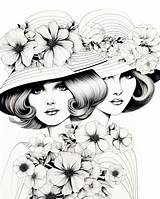 Ladies Wearing Hats Coloring Page  Premium AI Generated Image sketch template