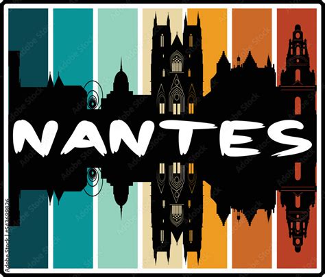 Nantes France Skyline Sunset Travel Souvenir Sticker Logo Badge Stamp Emblem Coat of Arms Vector ...