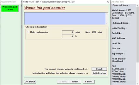 Reset the Epson L355 ink pad counter to extend end of service life