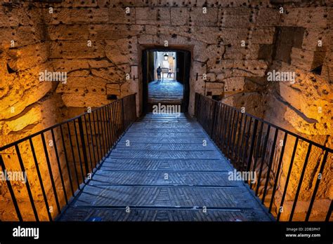 Castel Sant Angelo - Mausoleum of Hadrian interior in Rome Italy, passageway with footbridge and ...