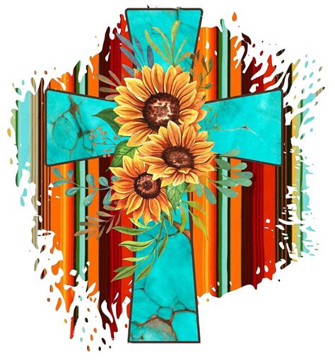 Turquoise Cross Sunflower Precision Cut Decal