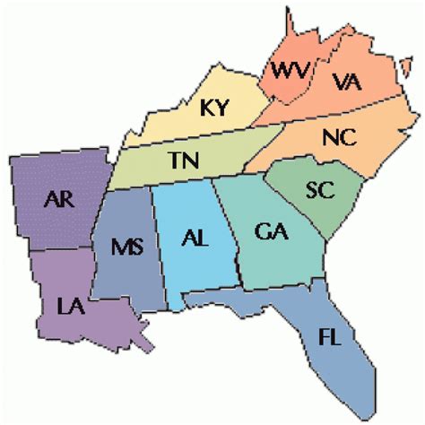 Map Of The Southeast Region Of The United States - Printable Map