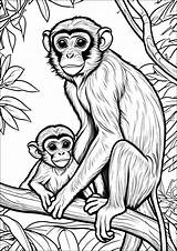 Mother monkey And Her Baby On A Branch  Monkey Coloring Pages For Adults sketch template