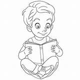 Boy Reading A Book Coloring Page Pages sketch template