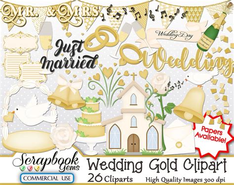 WEDDING GOLD Clipart, 26 Png Clipart Files, Instant Download, Church ...