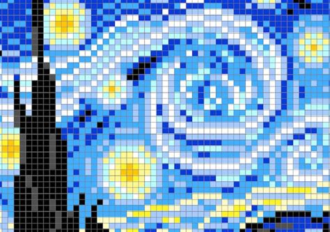 Starry Night Pixel Art Pattern Perler Beads Cross Stitch | Etsy