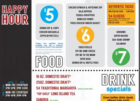 54th Street Happy Hour Menu - Opening And Closing 3 To 6 PM