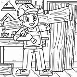 Labor Day Carpenter Carrying Plywood Coloring Page 23105540 Vector Art  sketch template