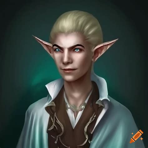 Portrait of a high elf male doctor in chem robes with a fake smile in a fantasy setting on Craiyon