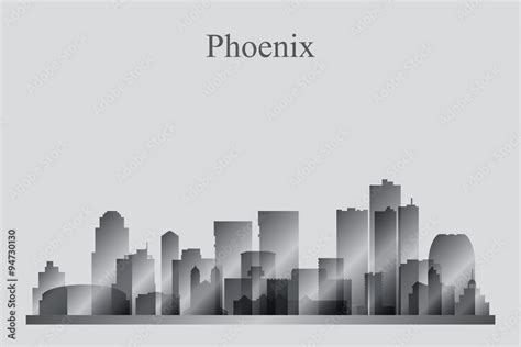 Phoenix city skyline silhouette in grayscale Stock Vector | Adobe Stock