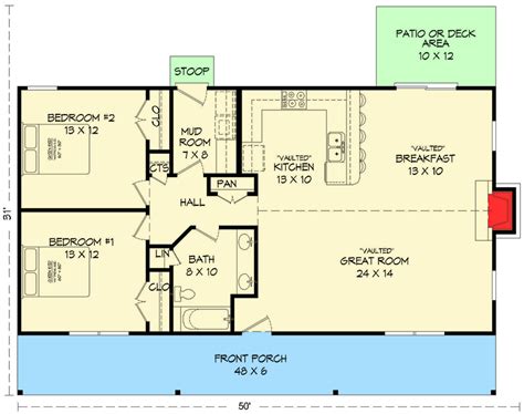 Ranch House Plan with Vaulted Ceilings - 1200 Sq Ft - 68419VR ...