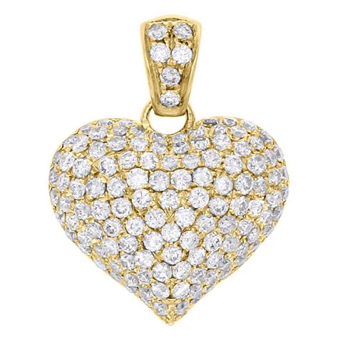 Jewelry For Less - 14K Yellow Gold Diamond Puff Heart Pendant 0.80" Ladies Pave Domed Charm 1.35 ...