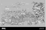 Vector Hand drawing Illustration Of Panoramic Cityscape Prague  sketch template