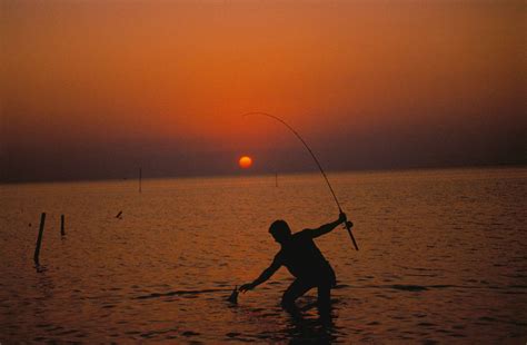 Free picture: silhouette, fisherman, sea, water, sunset