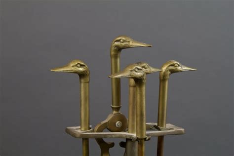 Brass Duck Head Fireplace Tool Set with Holder by sevenbc on Etsy