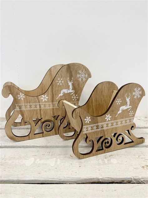 Wooden sleigh with reindeer and snowflake design | 45797 | Christmas ...