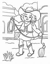 Cowboy Girl With A Rope Coloring Page For Kids 20119215 Vector Art At  sketch template