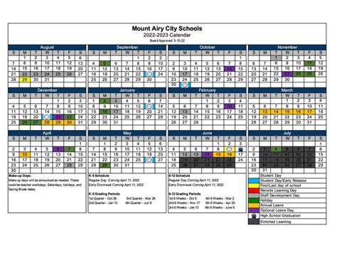 2022-2023 Academic Calendar Approved | Mount Airy Middle School