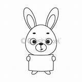 Coloring Page Cute Little Hare Holds Paper Sheet Book  stock sketch template