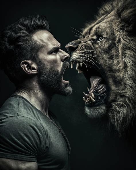 Man and Lion Digital Art by Pascal CRIBIER - Pixels