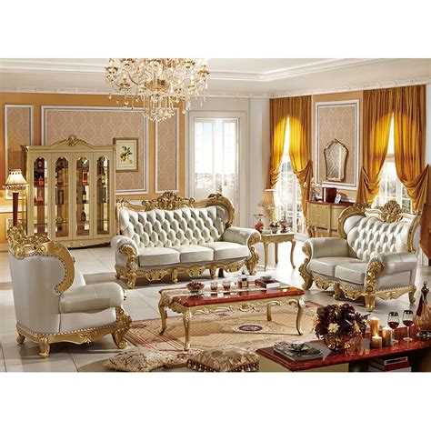 Foshan Royal Luxury Italy Living Room Furniture Sets Gold Leaf Sofa Set ...