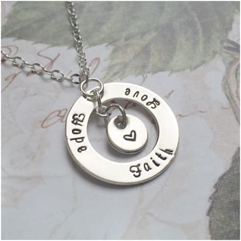 Faith Hope Love Necklace Hand Stamped Sterling Silver