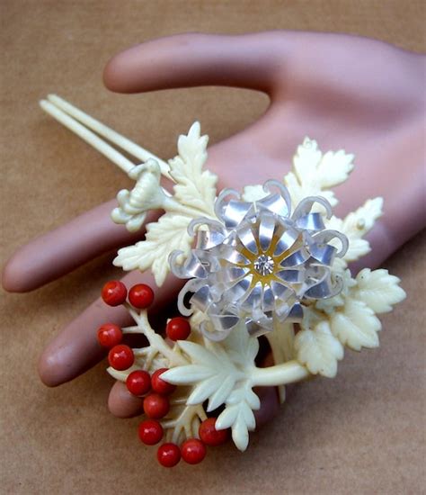 Japanese wedding kanzashi hair pin mother of pearl