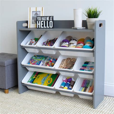 Humble Crew Toy Storage Organizer with Shelf and 9 Storage Bins, Gray ...