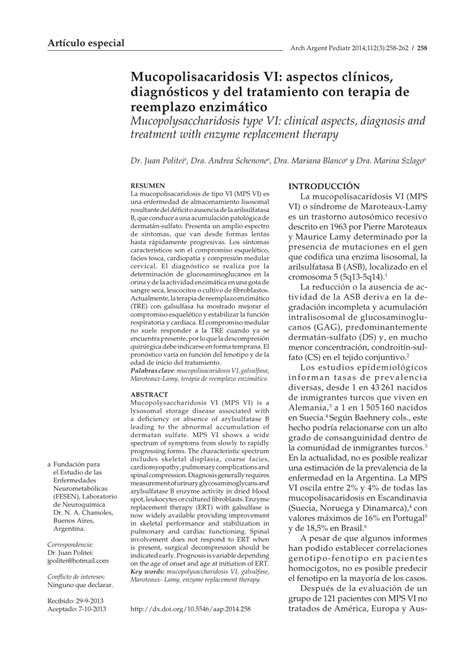 (PDF) Mucopolysaccharidosis type VI: Clinical aspects, diagnosis and treatment with enzyme ...