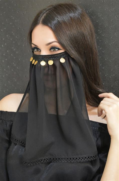 Chiffon Face Veil With Golden Coins/belly Dancer Mask/muslim - Etsy