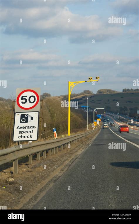 Average speed cameras, average speed check, on the M4 motorway, England ...