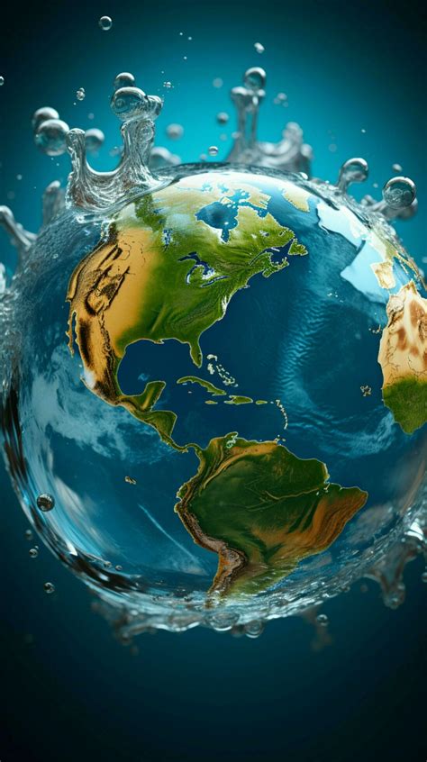 Earth takes form as a globe with transparent water and dynamic splashes ...