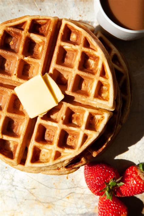 Waffles with butter and strawberries Golden Malted Waffle Recipe, Waffle Recipe For Two, Belgium ...