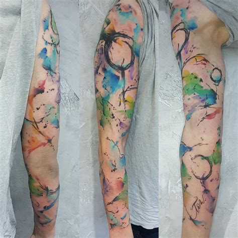 Abstract Watercolor sleeve tattoo by Electronic-Sin on DeviantArt