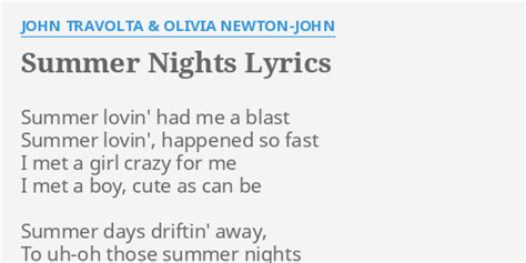 "SUMMER NIGHTS" LYRICS by JOHN TRAVOLTA & OLIVIA NEWTON-JOHN: Summer ...