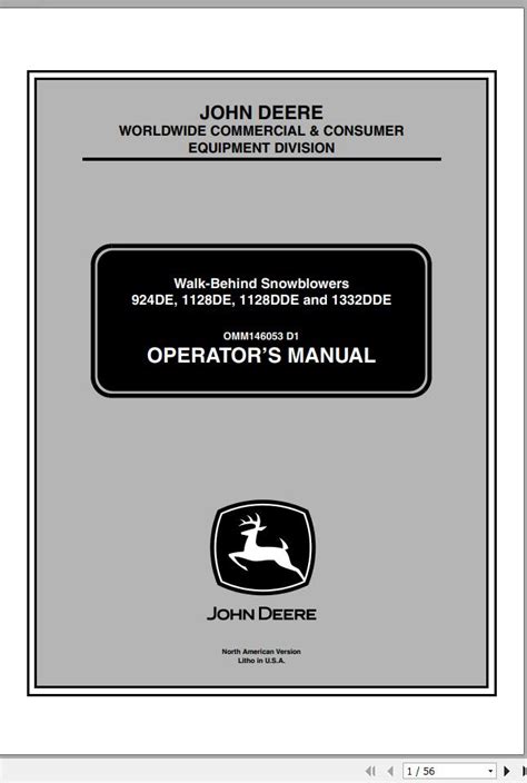 John Deere Walk-Behind Snowblowers 924DE 1128DE 1128DDE 1332DDE Operator Manual OMM146053 D1 PDF