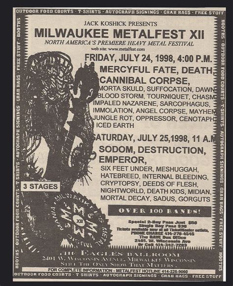 Jul 24, 1998: Milwaukee Metalfest XII at Eagles Ballroom Milwaukee ...